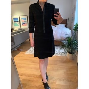Elie Tahari Black Dress 3/4 Sleeve Leather Detail